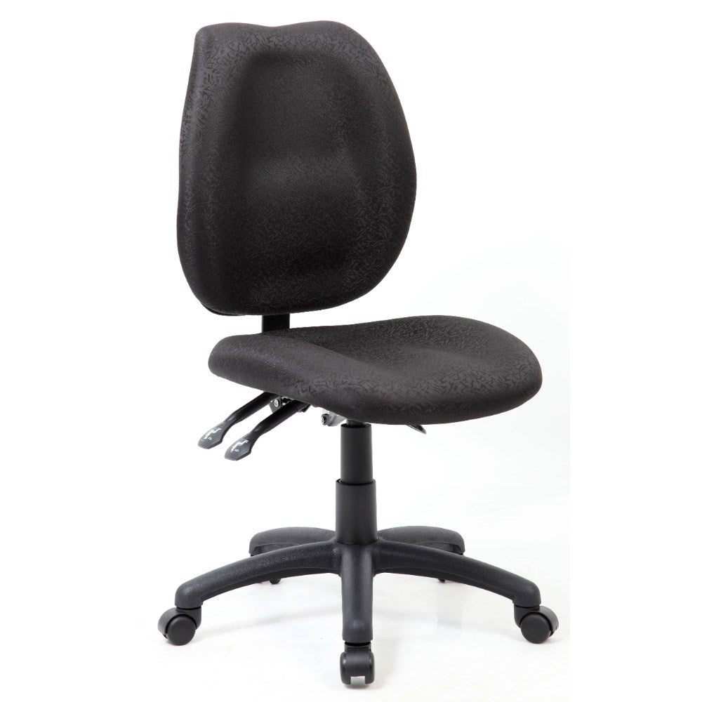 Sabina Typist Chair High Back 3 Lever Black Pattern Fabric No Arms Black | Office Furniture Designs