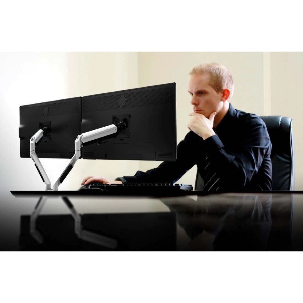 Scimitar Monitor Arm White Dual White | Office Furniture Designs
