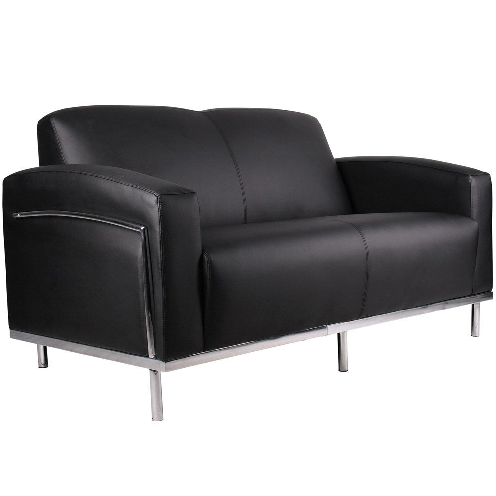 Sienna Lounge Chrome Frame Black PU Upholstery 1200W x 530D x 795H 2 Seater Black | Office Furniture Designs
