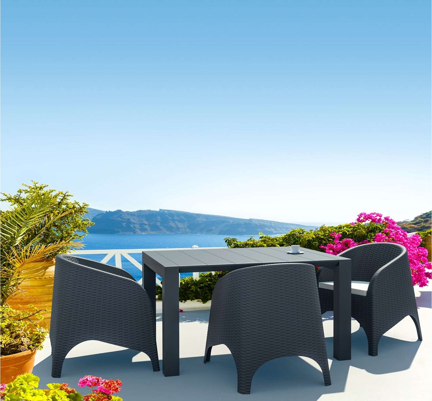 Siesta 3 Seat Patio Rattan Set with Aruba Arm Chairs Anthracite | Office Furniture Designs