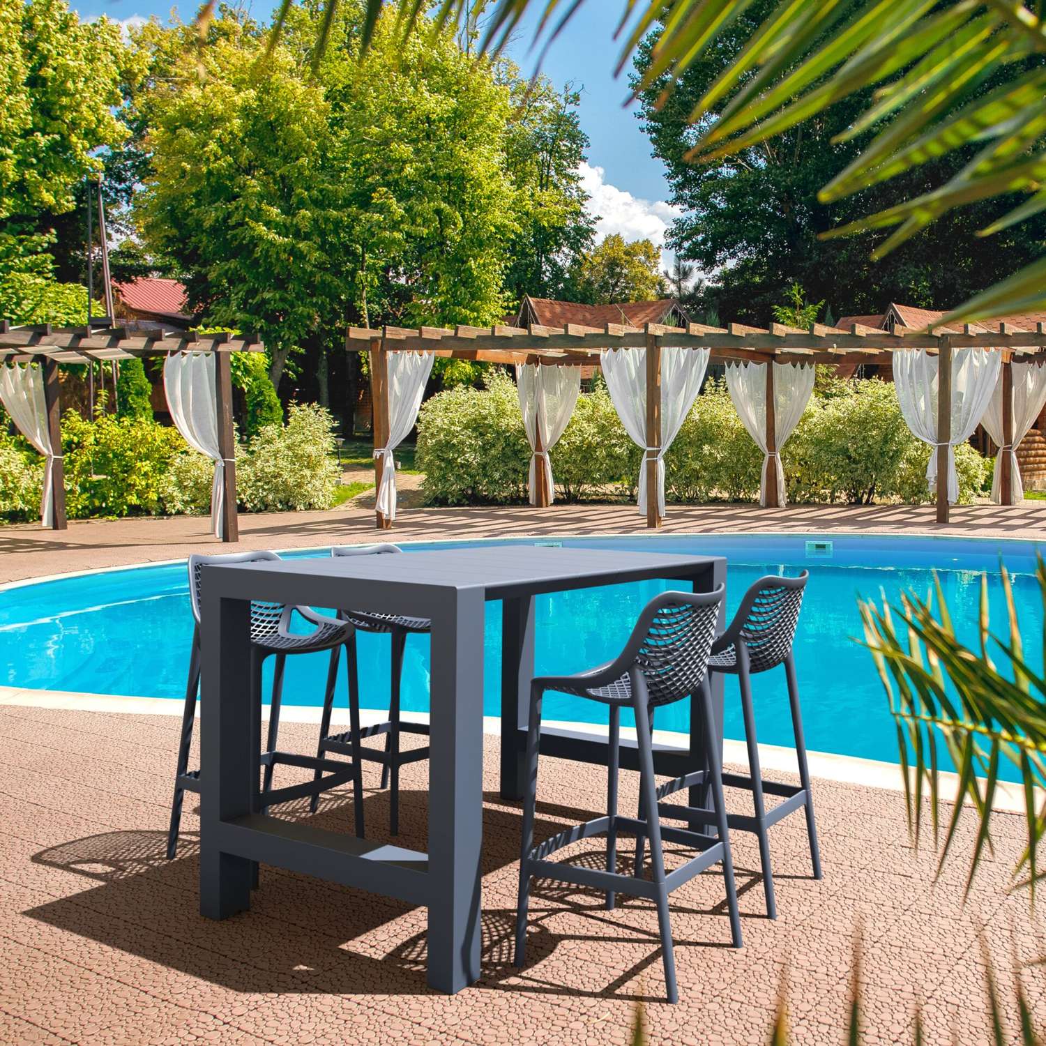 Siesta 5 Piece Outdoor Bar Table Setting with Air Bar Stools Anthracite | Office Furniture Designs