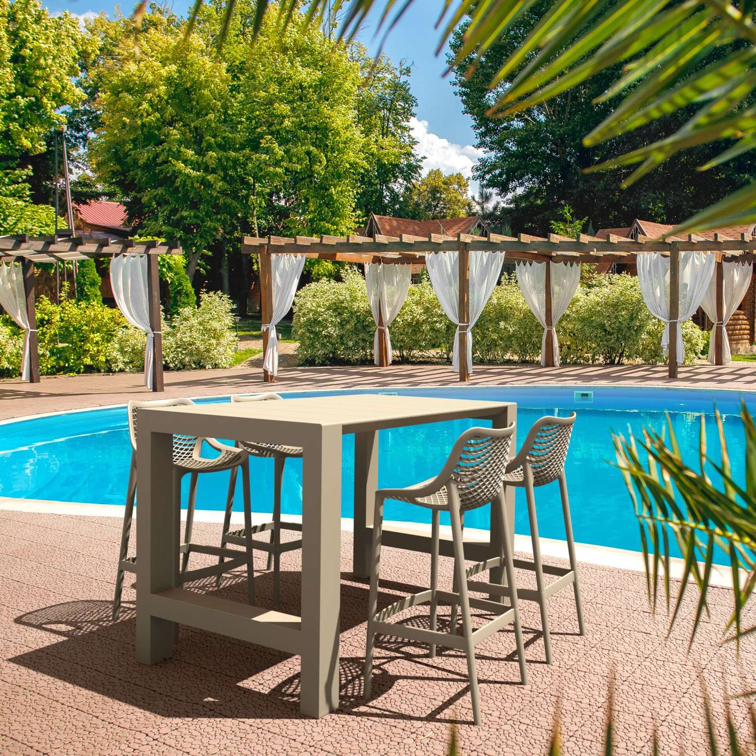 Siesta 5 Piece Outdoor Bar Table Setting with Air Bar Stools Taupe | Office Furniture Designs