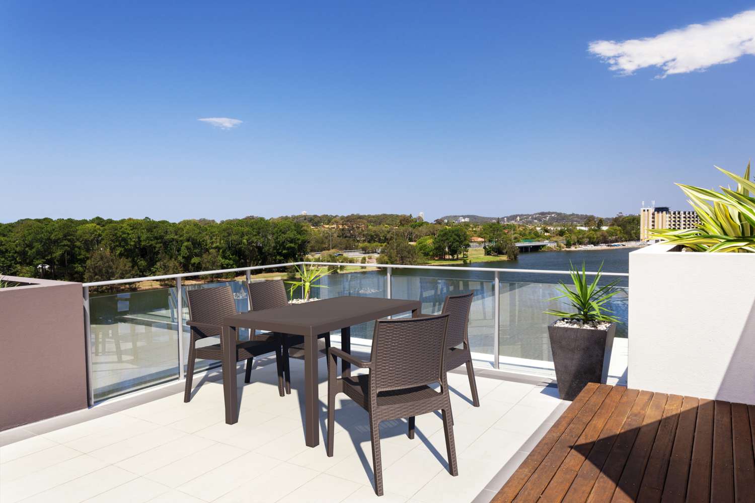 Siesta 5 Piece Resin Rattan Outdoor Dining Setting Chocolate | Office Furniture Designs