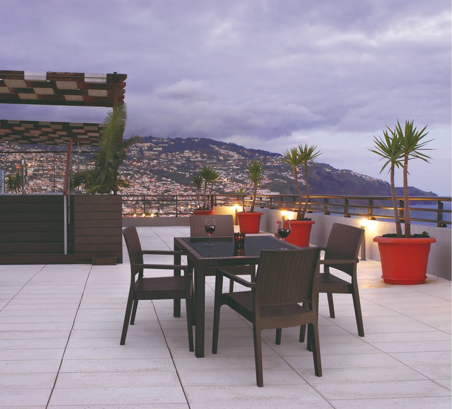 Siesta 5 Piece Table Setting with Ibiza Arm Chair Chocolate | Office Furniture Designs