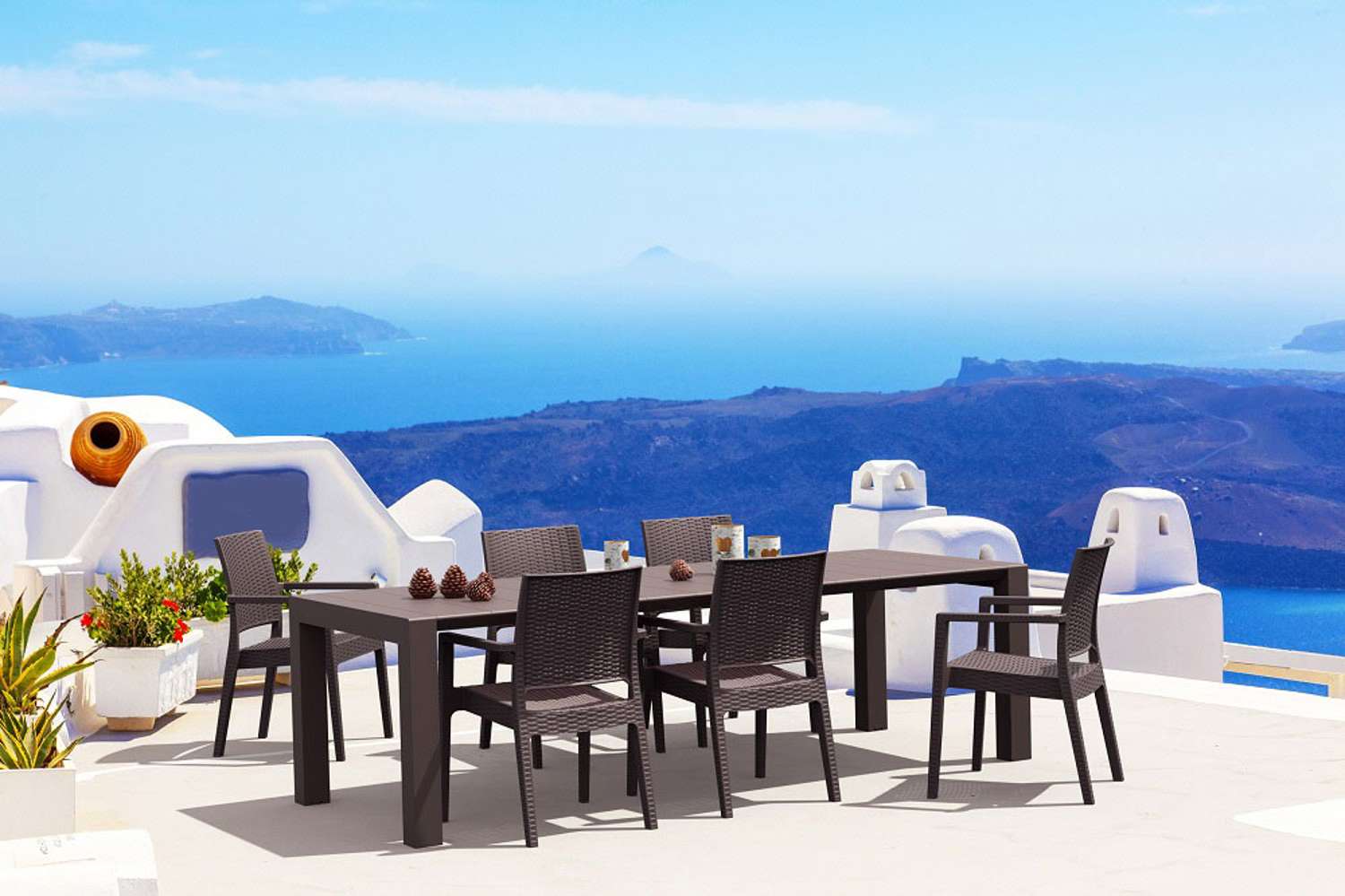 Siesta 6 Seater Outdoor Dining Set in Rattan and Vegas Table Chocolate | Office Furniture Designs