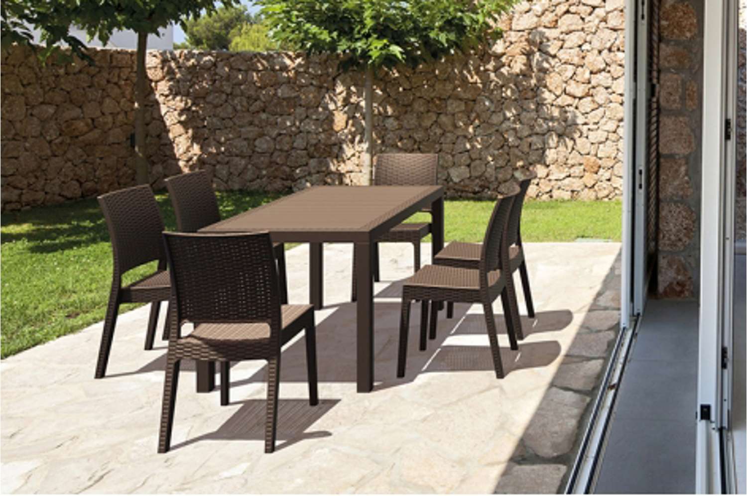 Siesta 7 Piece Resin Rattan Dining Setting with Florida Chair Chocolate | Office Furniture Designs