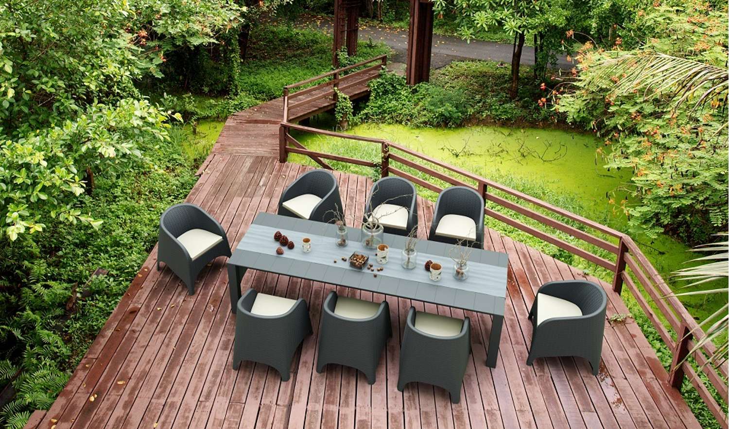Siesta 9 Piece Outdoor Rattan Aruba Arm Chair Dining Setting Anthracite | Office Furniture Designs