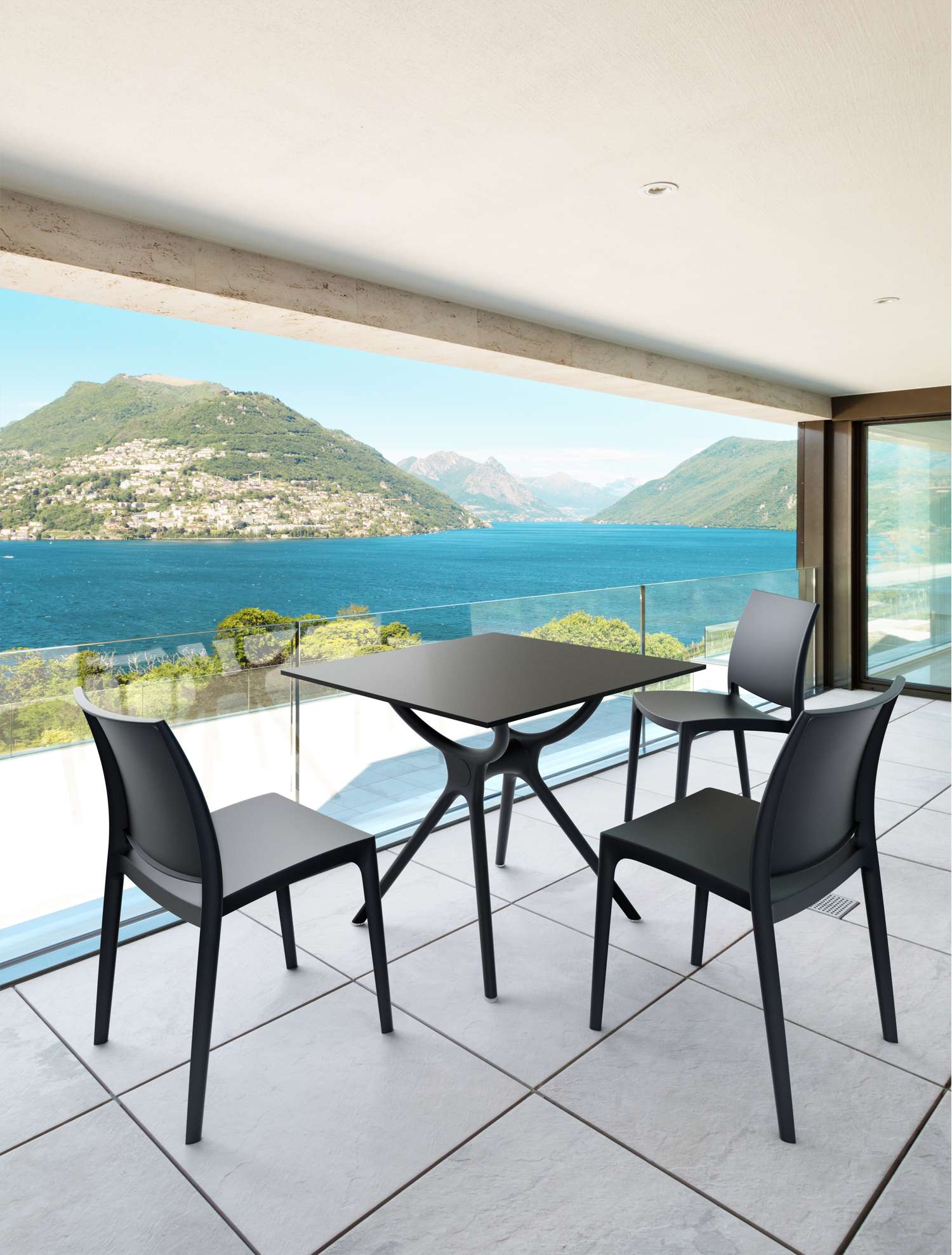 Siesta Air Outdoor Balcony Table Setting with 3 Chairs Black | Office Furniture Designs