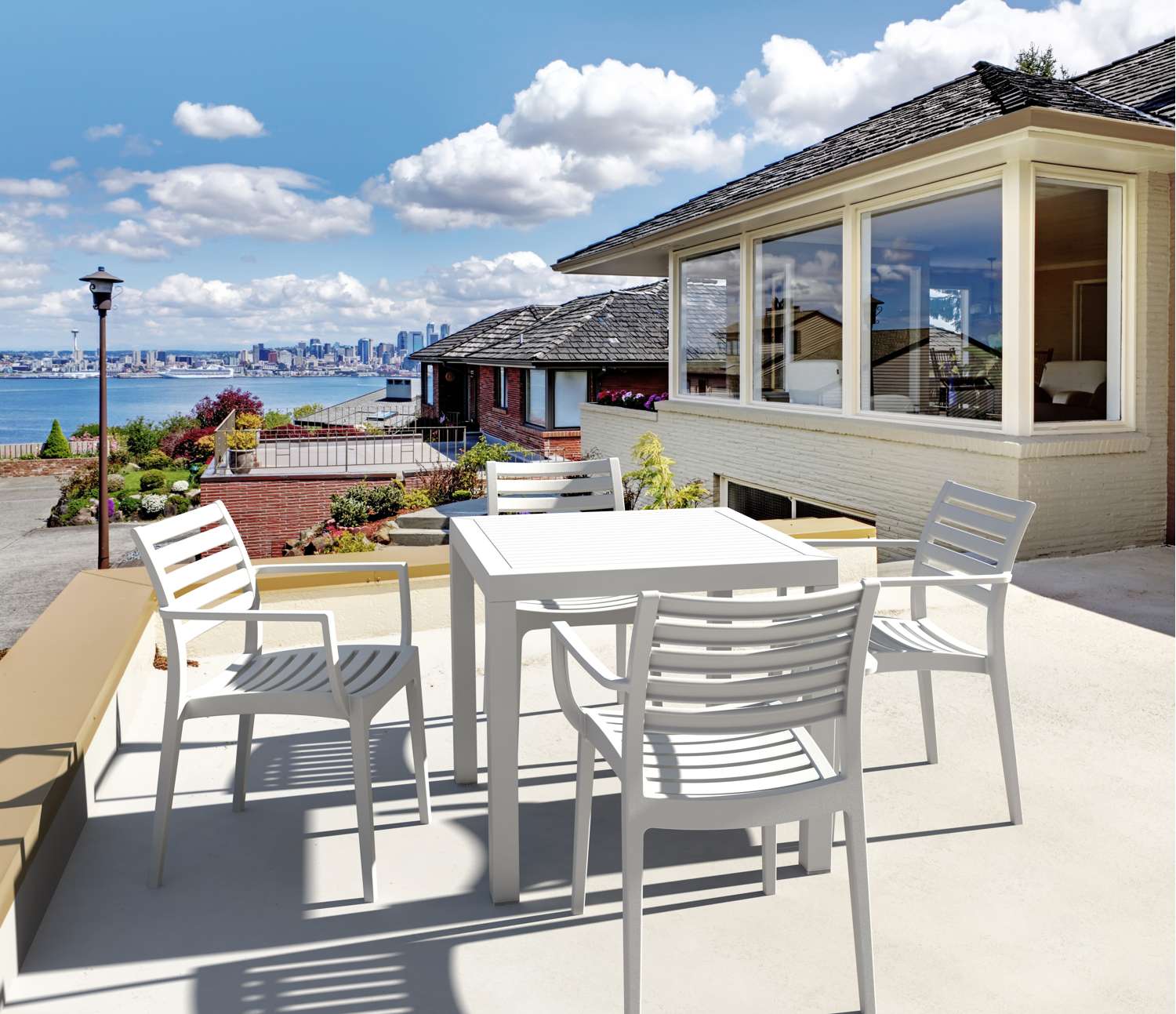 Siesta Ares 5 Piece Outdoor Dining Set with Artemis Arm Chair White | Office Furniture Designs