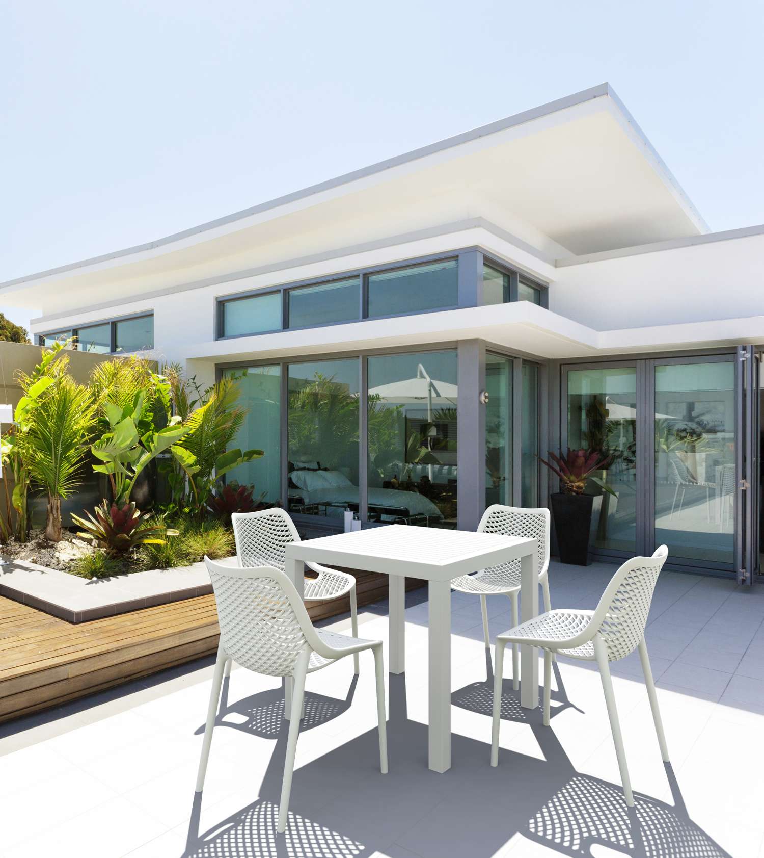 Siesta Ares Outdoor Table Setting with Air Chair White | Office Furniture Designs