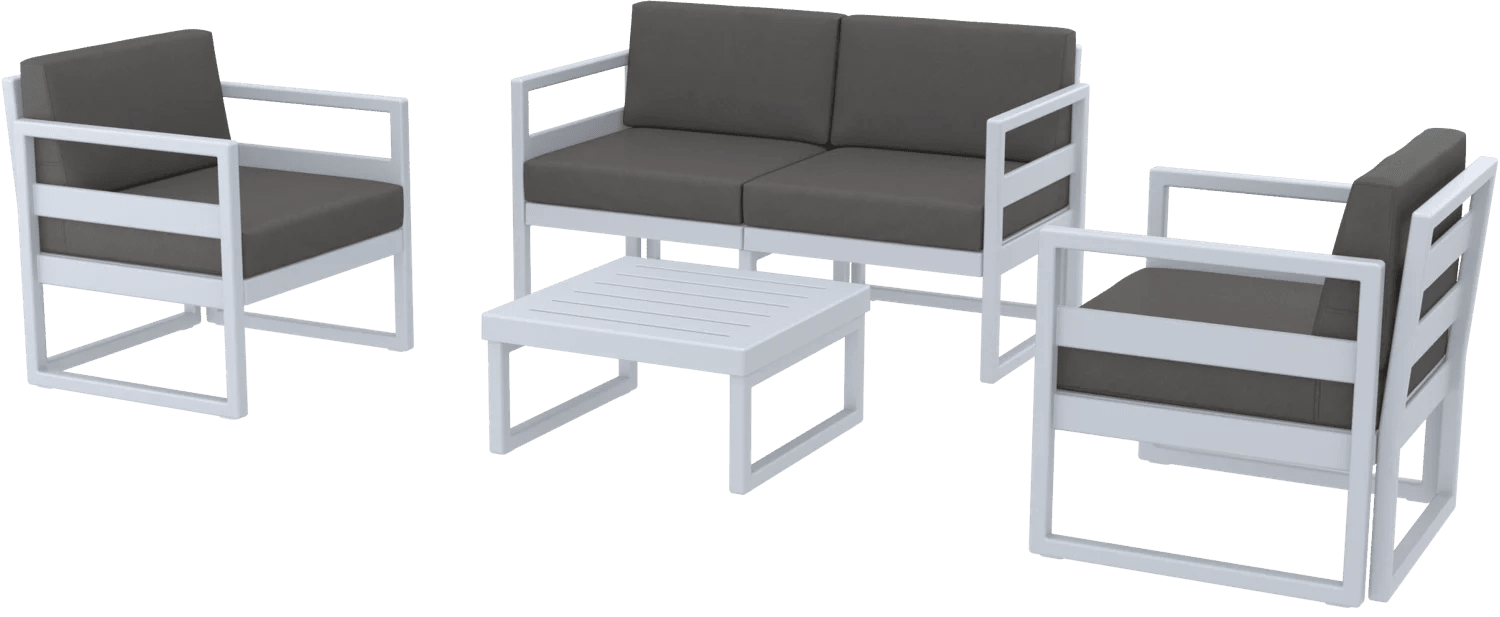 Siesta Mykonos Lounge Sets Silver Grey Dark Grey Cushions | Office Furniture Designs
