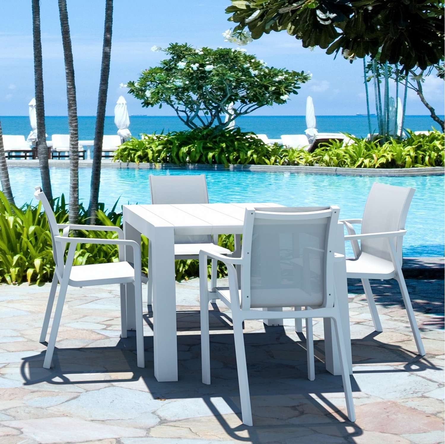Siesta Outdoor 5 Piece Setting with Extendable Table White | Office Furniture Designs