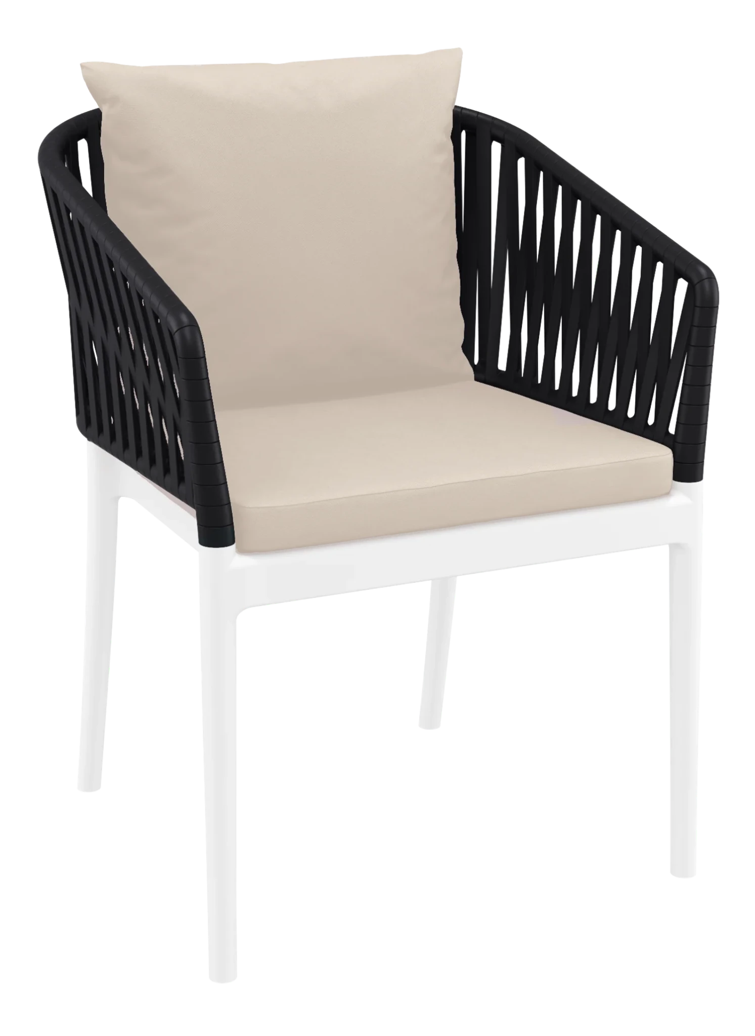 Siesta Portofino Armchair White & Black Beige Cushions | Office Furniture Designs