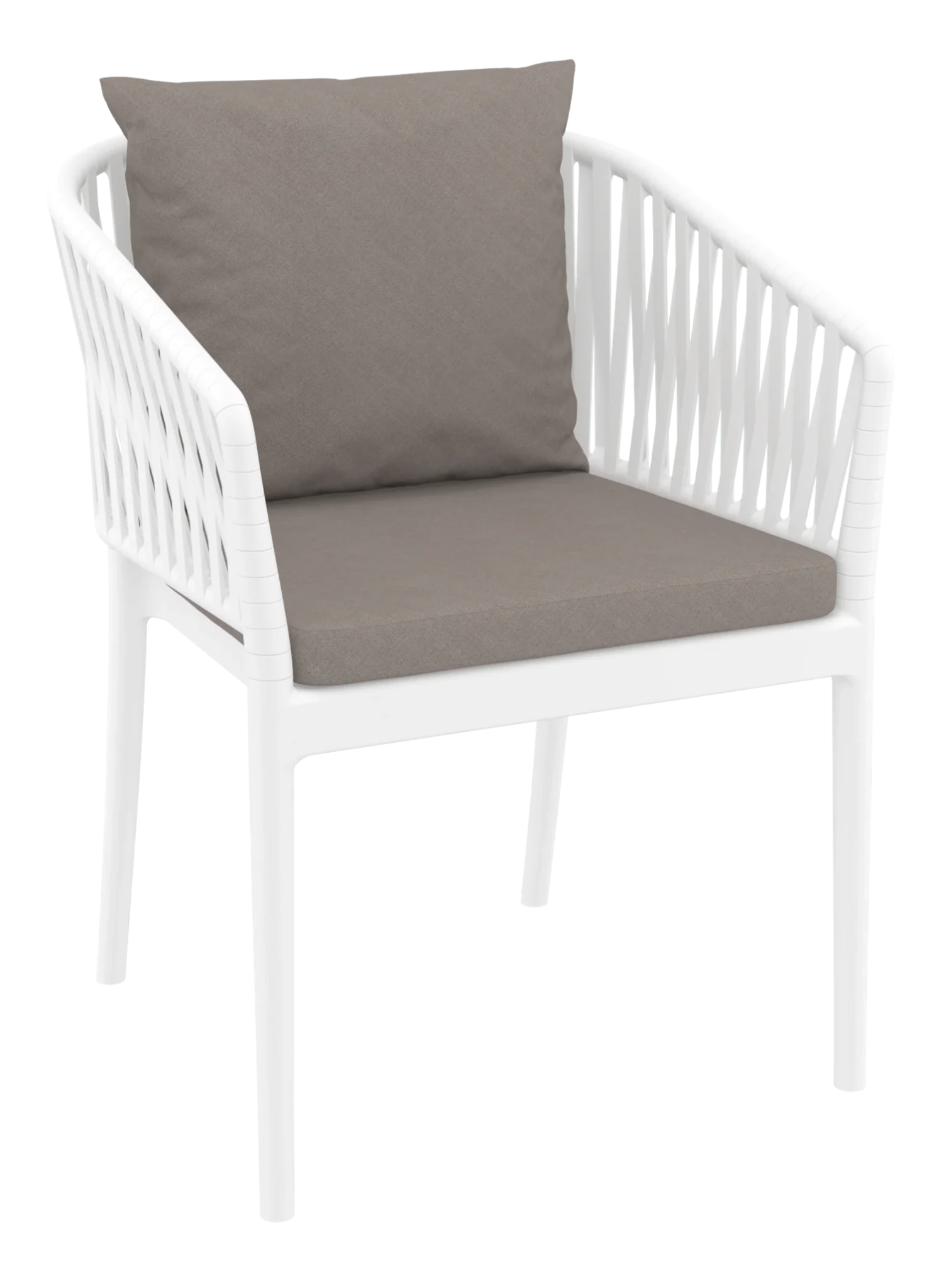 Siesta Portofino Armchair White Light Brown Cushions | Office Furniture Designs