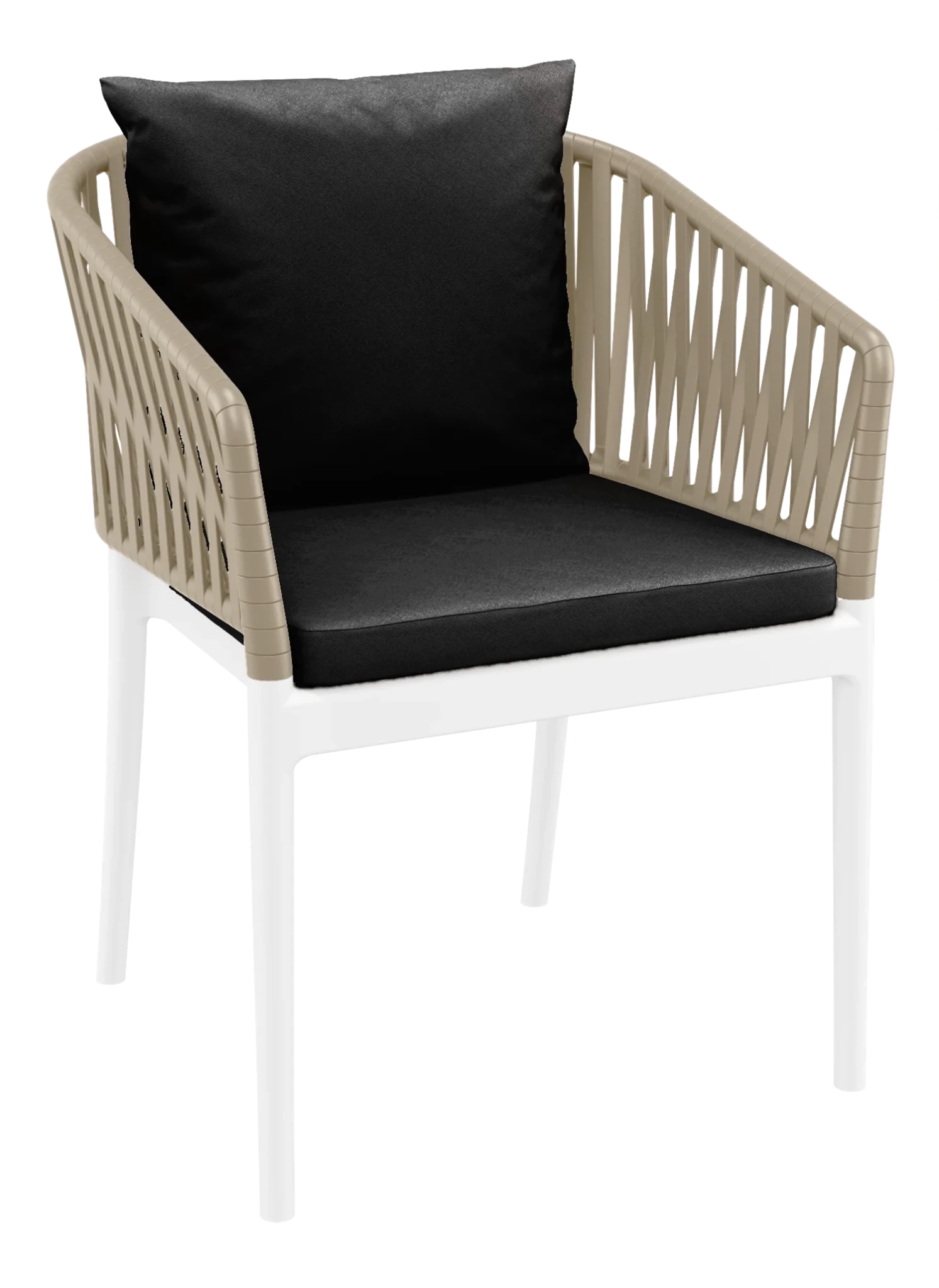 Siesta Portofino Armchair White & Taupe Black Cushions | Office Furniture Designs