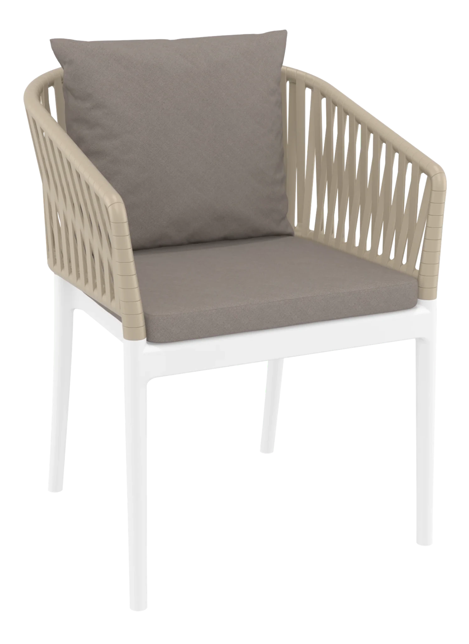 Siesta Portofino Armchair White & Taupe Light Brown Cushions | Office Furniture Designs