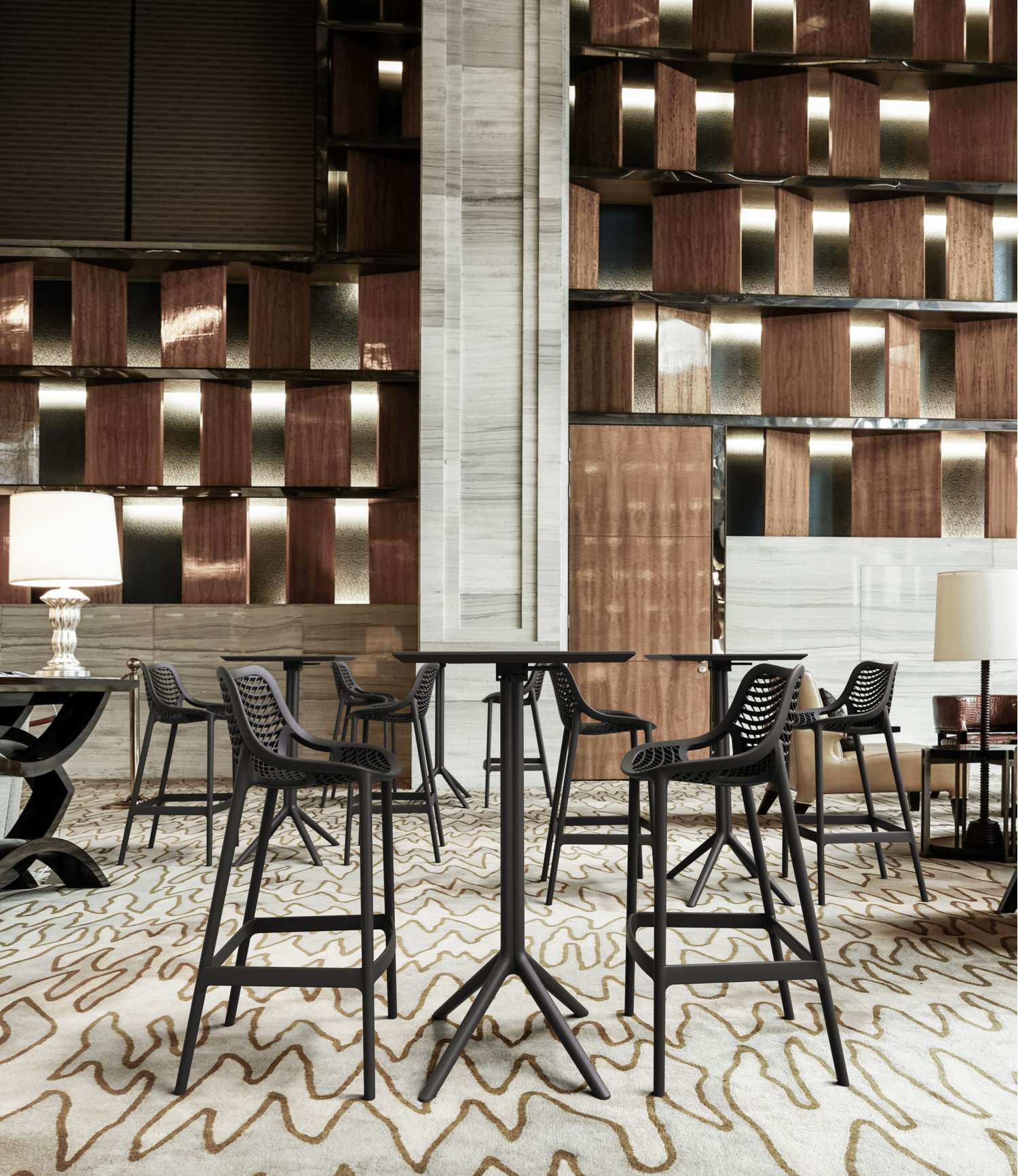 Siesta Sky Bar Table 3 Piece Set with Air 75 Bar Stools Black | Office Furniture Designs