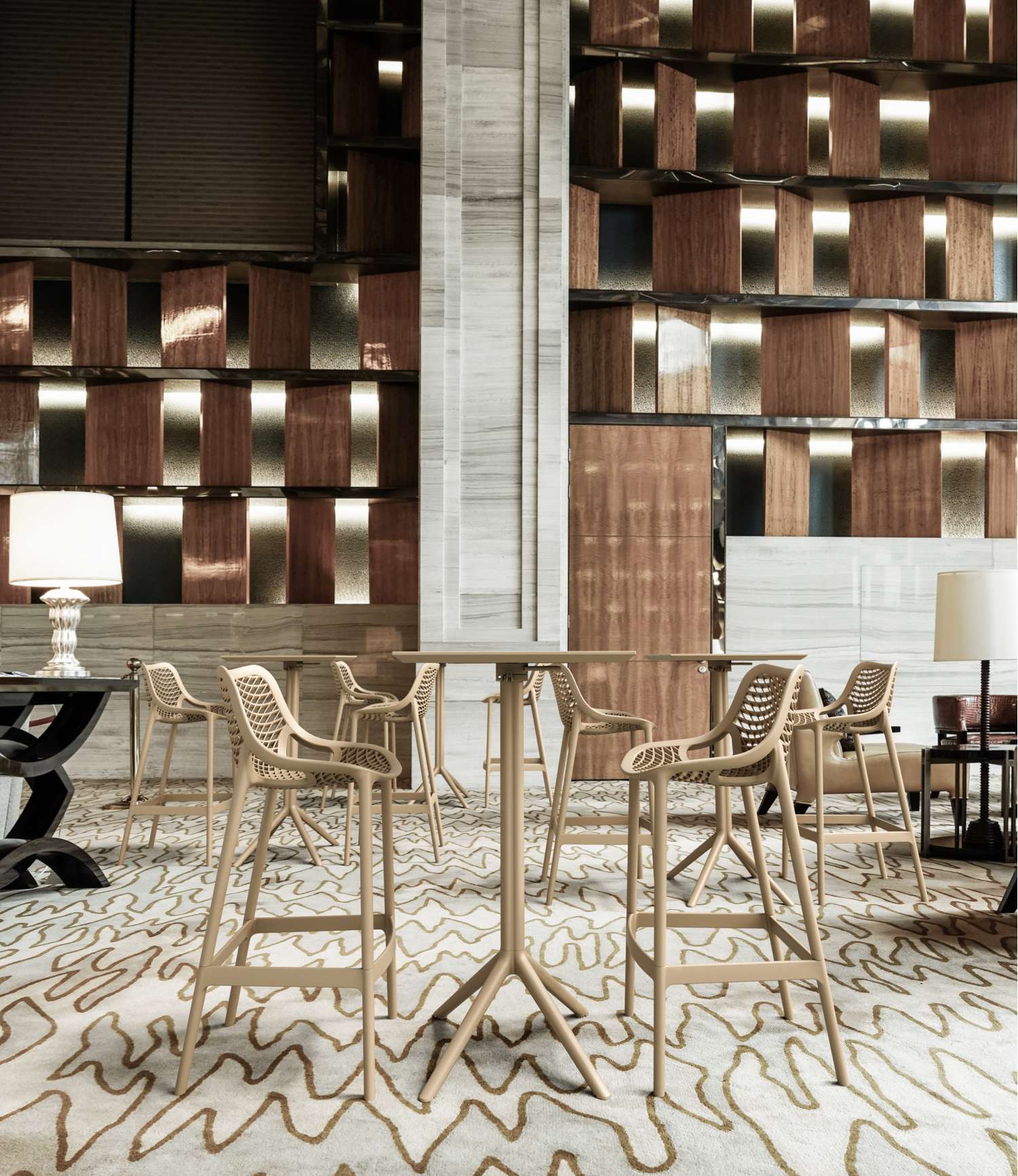Siesta Sky Bar Table 3 Piece Set with Air 75 Bar Stools Taupe | Office Furniture Designs