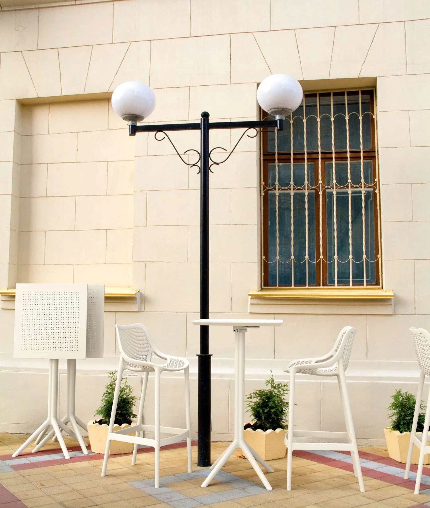 Siesta Sky Bar Table 3 Piece Set with Air 75 Bar Stools White | Office Furniture Designs
