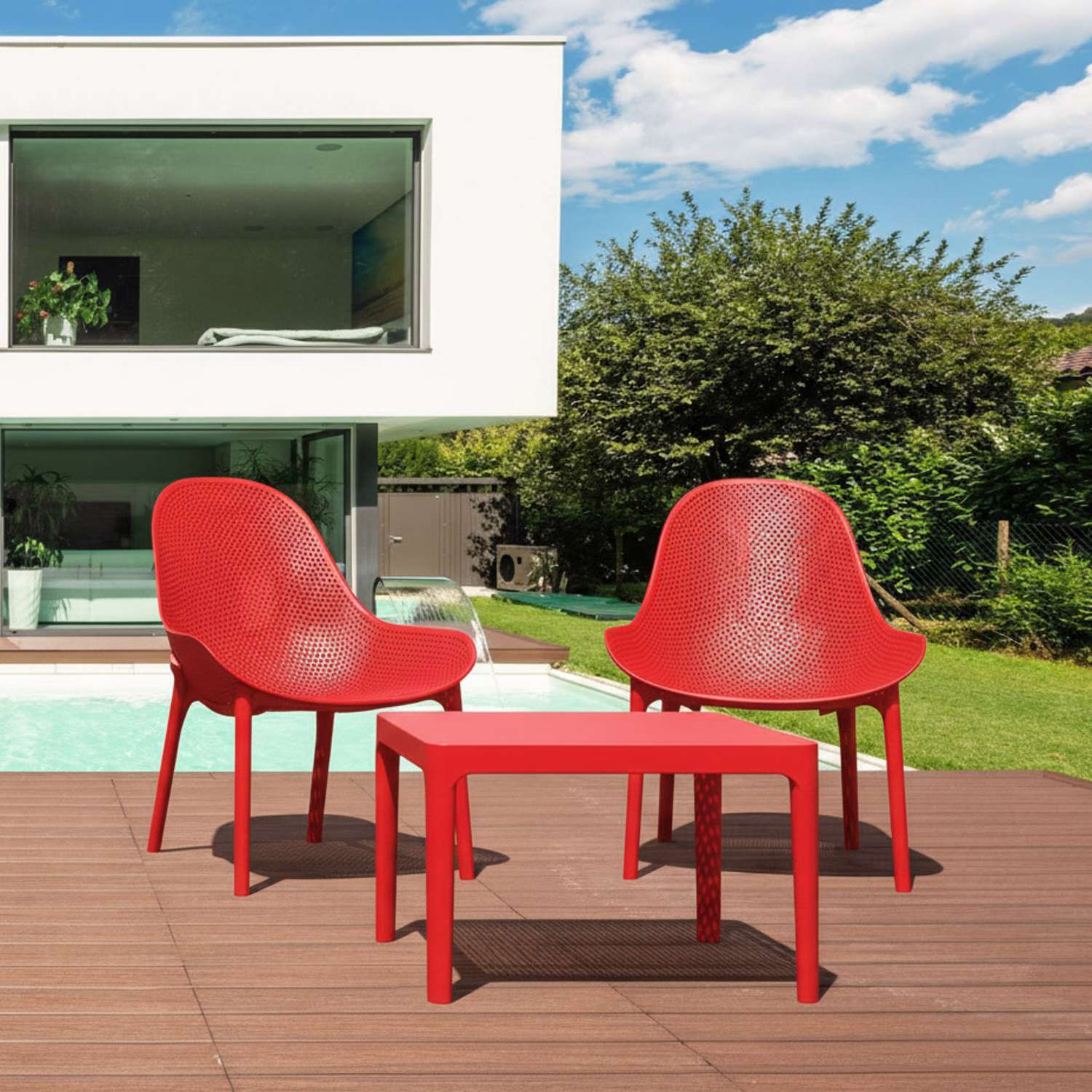 Siesta Sky Lounge 3 Piece Set with Side Table Red | Office Furniture Designs
