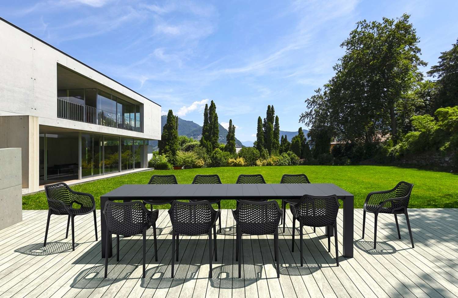 Siesta Vegas 10 Seater Dining Set with Air XL Arm Chair Black | Office Furniture Designs