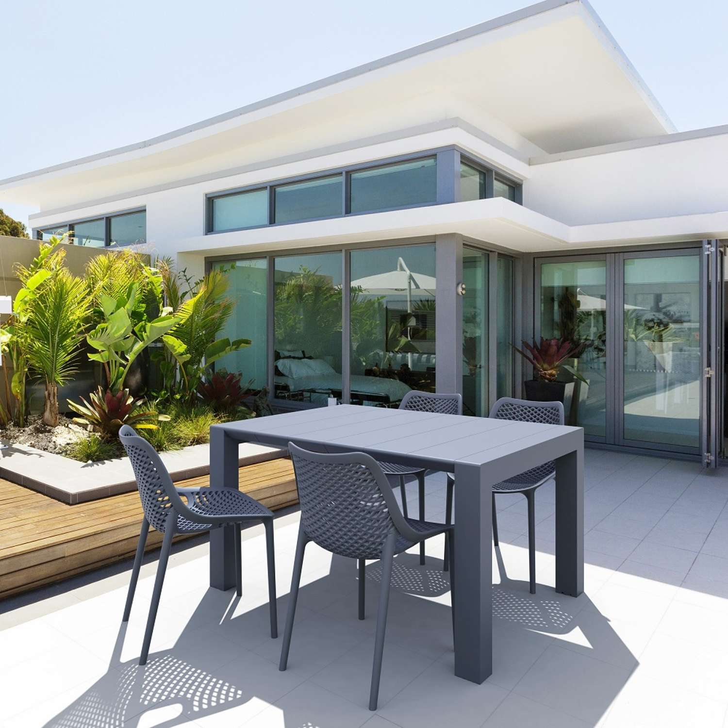 Siesta Vegas Table 4 Seater Outdoor Dining Setting with Air Chairs Anthracite | Office Furniture Designs