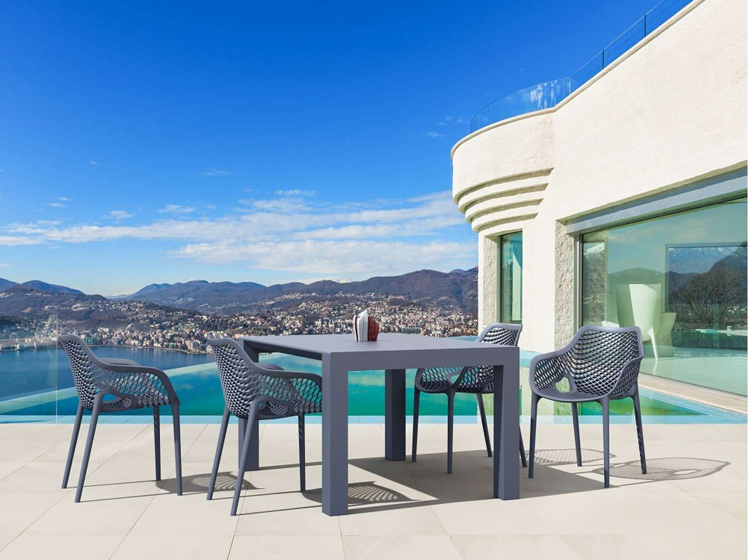 Siesta Vegas Table 4 Seater Outdoor Dining Setting with Air XL Arm Chairs Anthracite | Office Furniture Designs