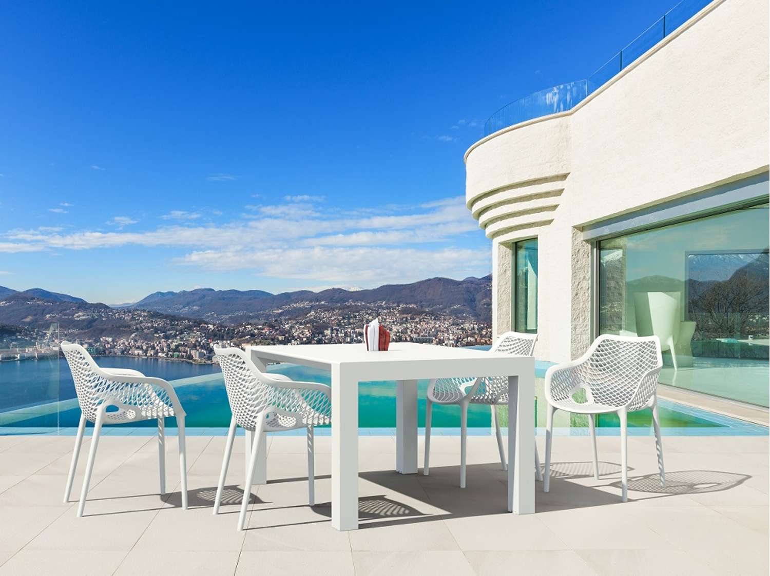 Siesta Vegas Table 4 Seater Outdoor Dining Setting with Air XL Arm Chairs White | Office Furniture Designs