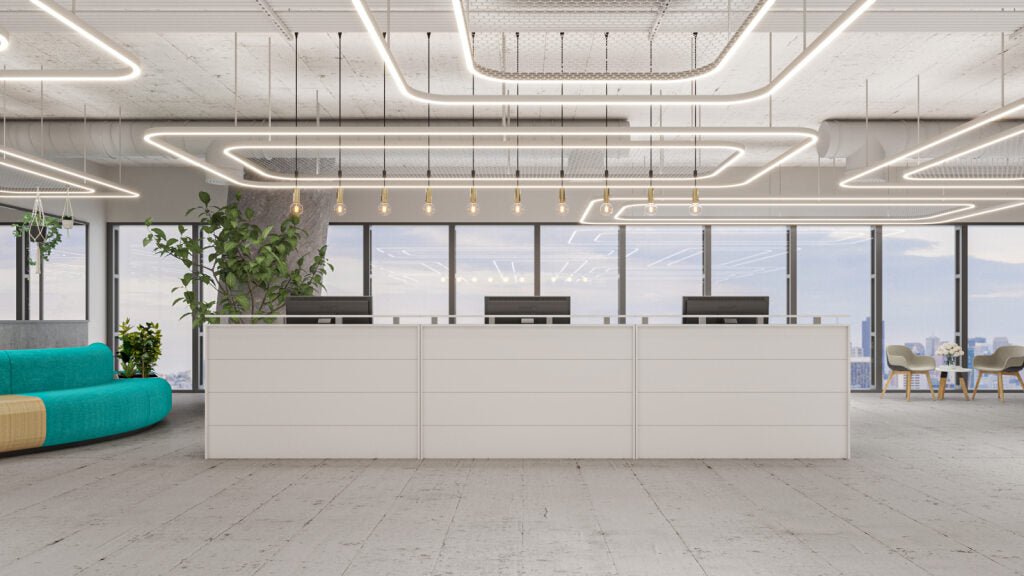 Small Reception Counter Australia | Axis White Reception Desk with GECA Certification | Office Furniture Designs