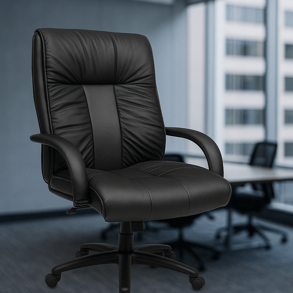 Statesman Executive High Back Leather Chair With Padded Arms Black ...